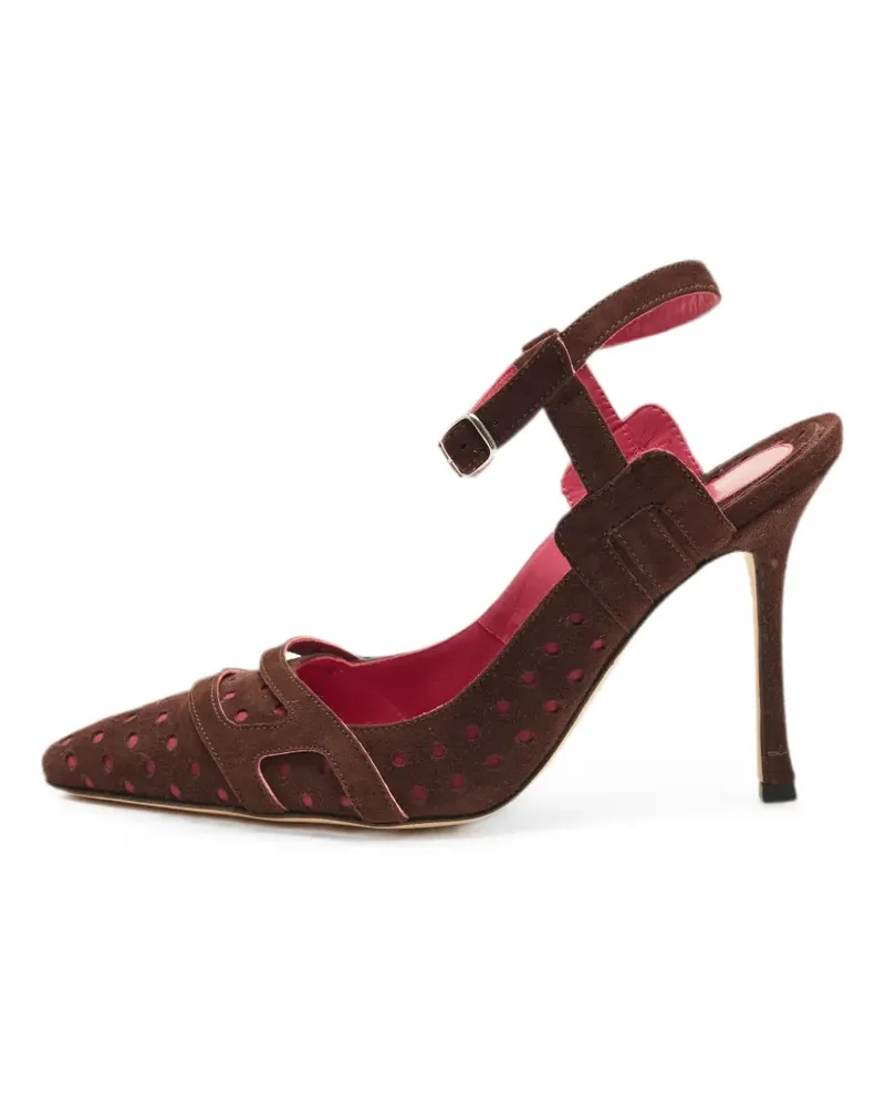 Manolo Blahnik perforated ankle-strap heeled pumps - Braun Braun