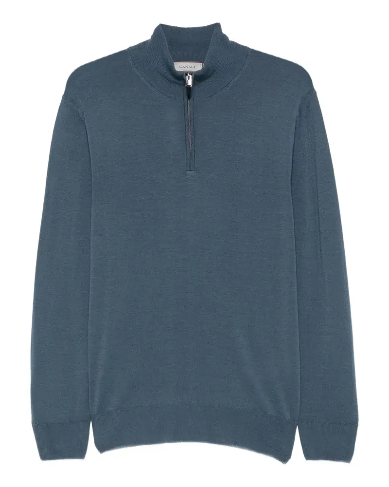 Canali Pullover mit kurzem Reißverschluss - Blau Blau