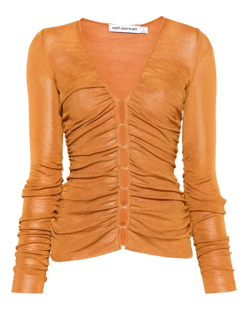 Self-Portrait Gerafftes Top mit V-Ausschnitt - Orange Orange