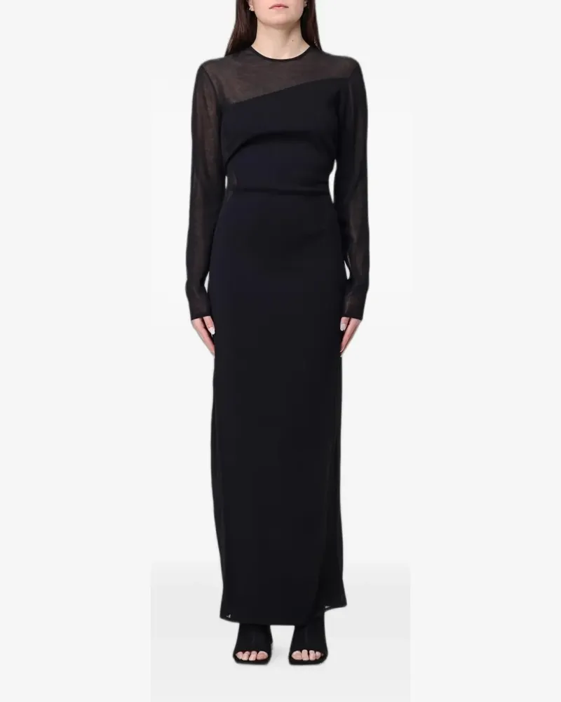 Stella McCartney mesh-panel long-sleeve maxi dress - Schwarz Schwarz