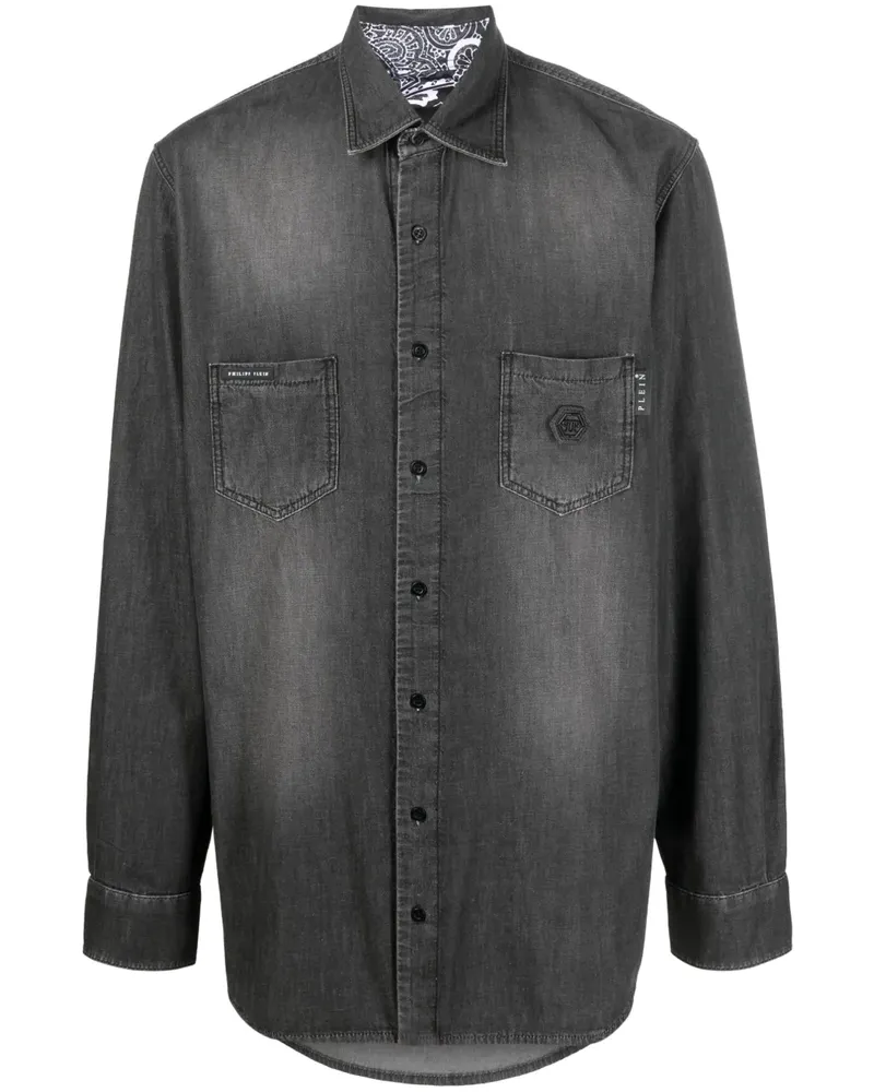 Philipp Plein Jeanshemd mit Strass - Grau Grau