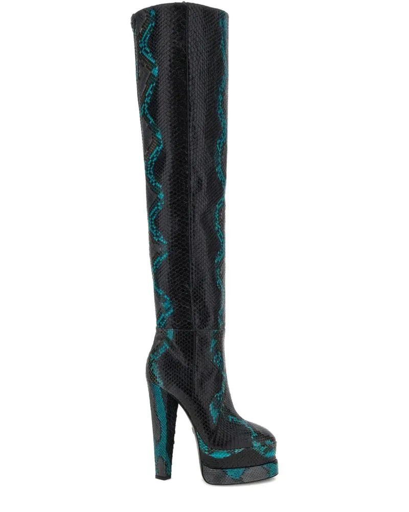Roberto Cavalli Plateau-Stiefel aus Schlangenleder - Schwarz Schwarz