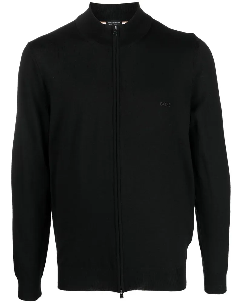 HUGO BOSS Fein gestrickter Cardigan mit Reißverschluss - Schwarz Schwarz