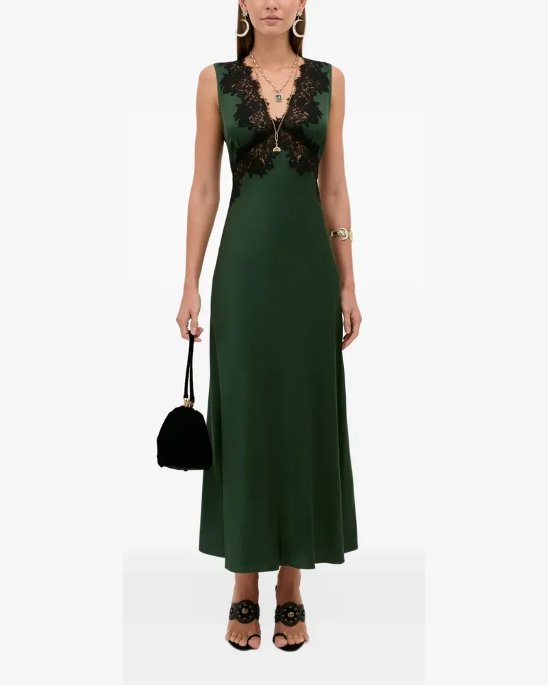 RIXO Lysandra lace-trim V-neck midi dress - Grün Grün