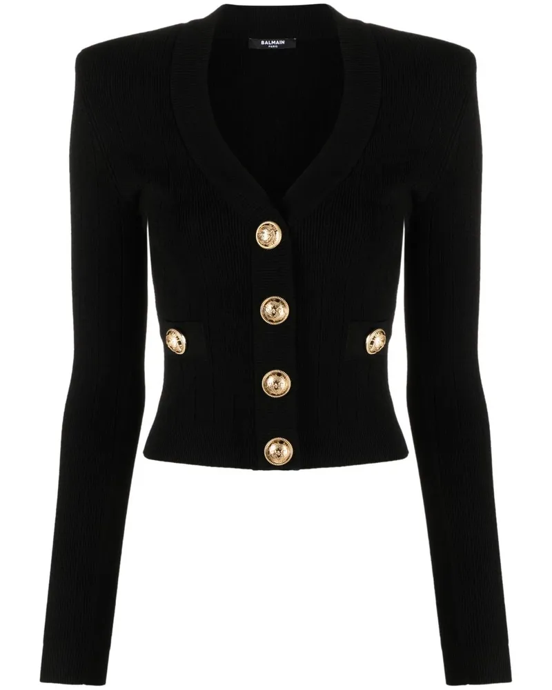 Balmain Cardigan in Pointelle-Strick - Schwarz Schwarz