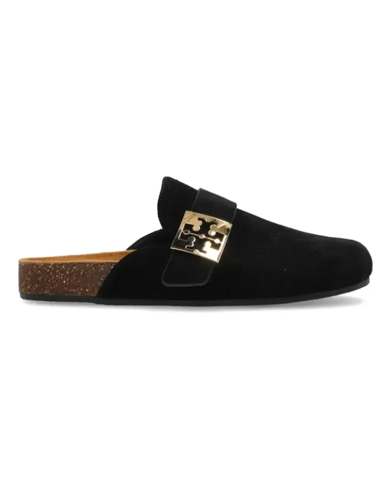 Tory Burch logo-plaque suede slippers - Schwarz Schwarz