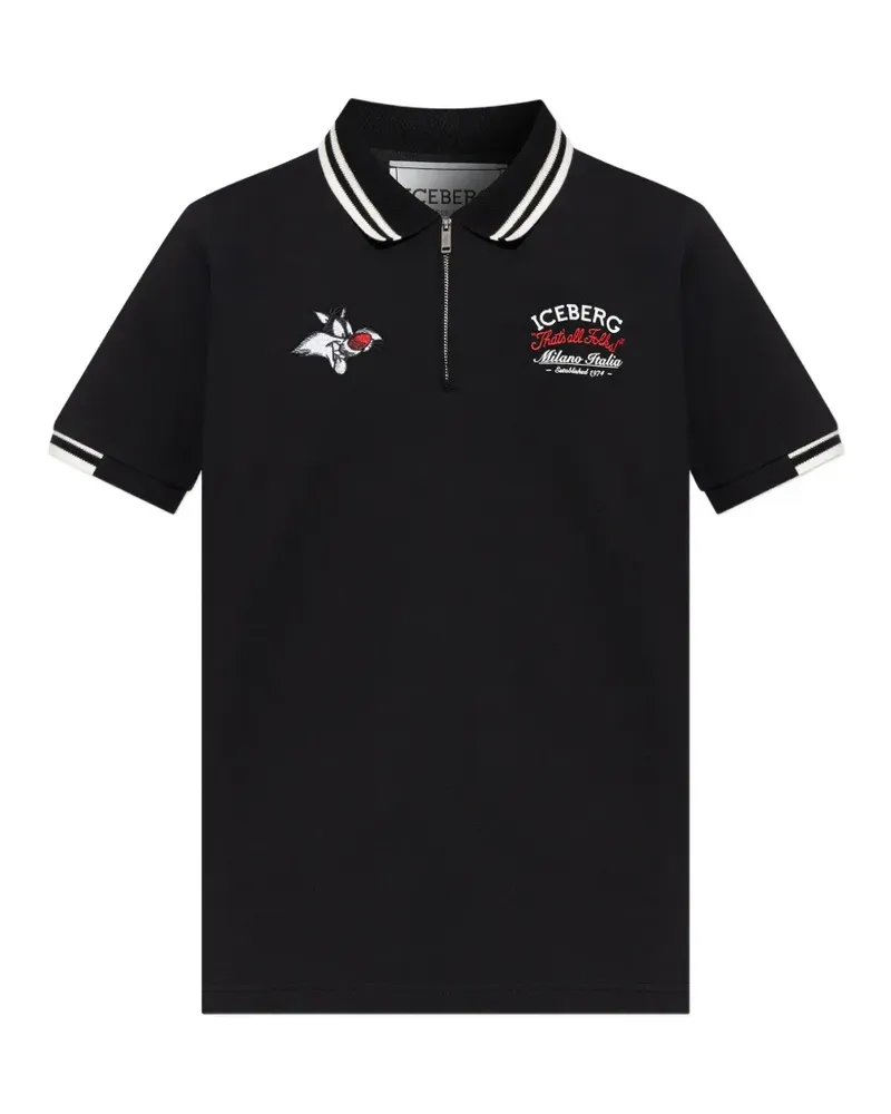 Iceberg embroidered tipped polo shirt - Schwarz Schwarz
