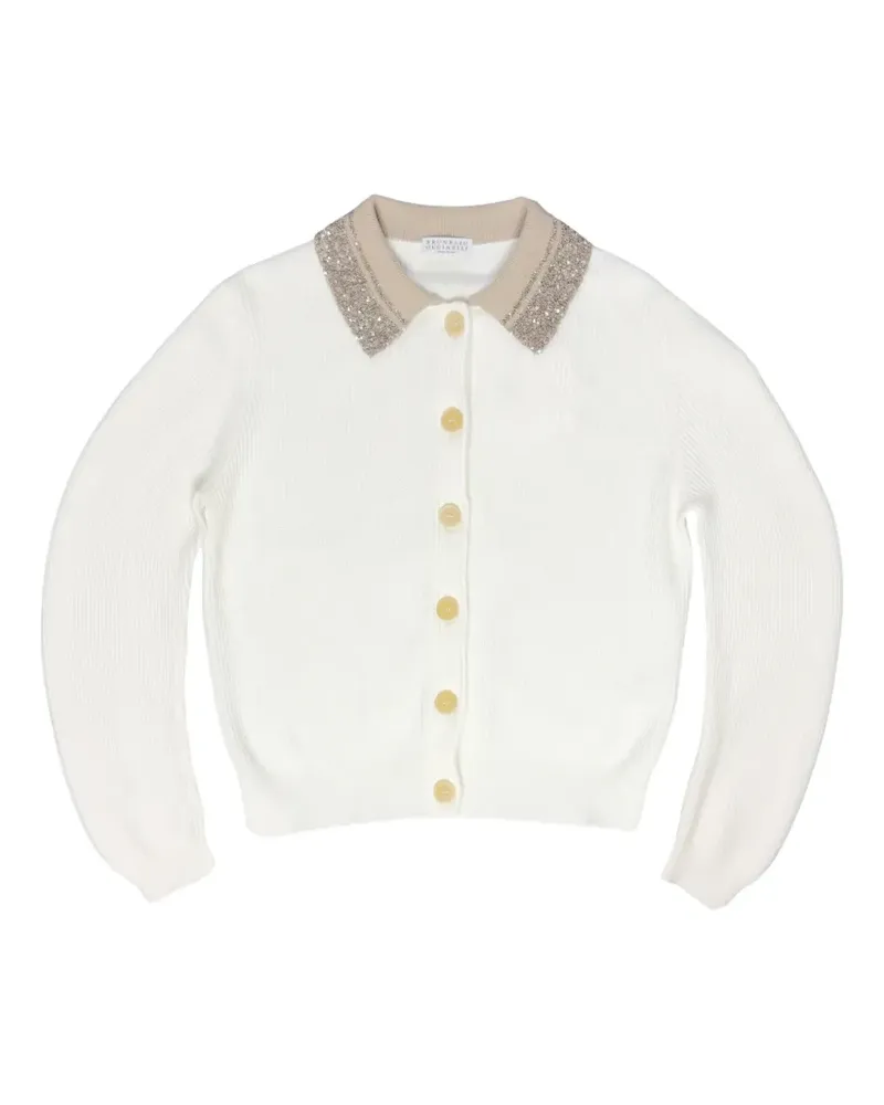 Brunello Cucinelli sequin-embellished ribbed cardigan - Weiß Weiß