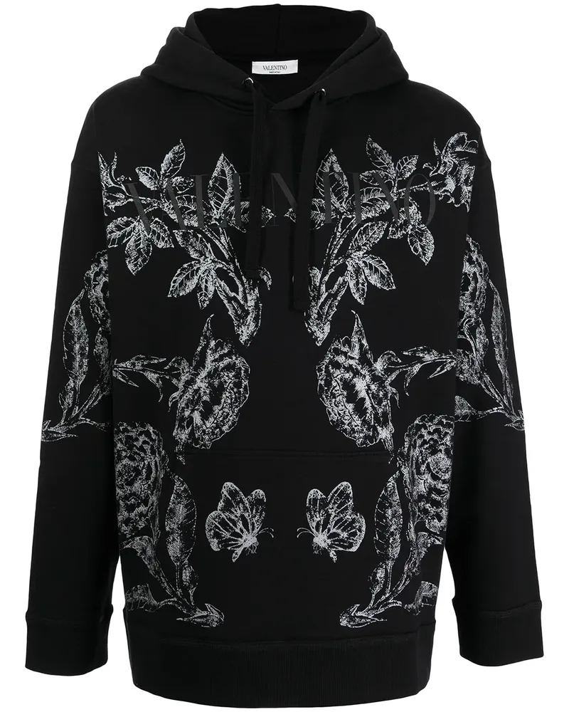 Valentino Garavani Hoodie mit Blumen-Print - Schwarz Schwarz