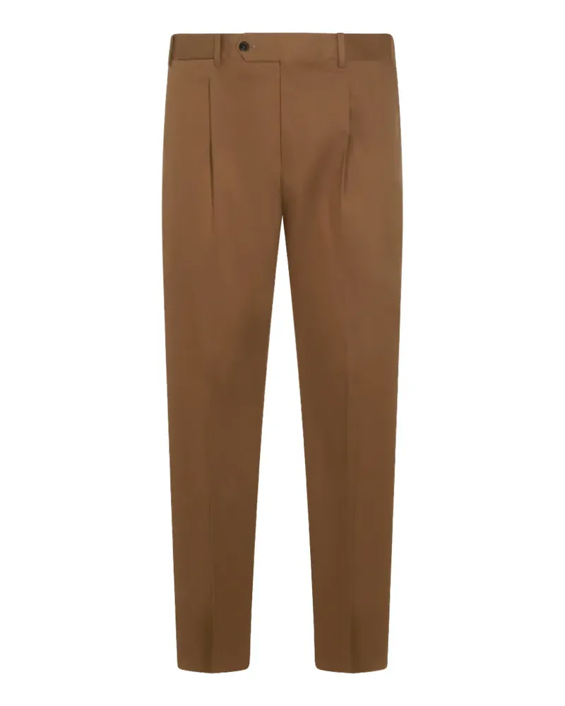 PT TORINO button-fastening pleated cotton trousers - Braun Braun