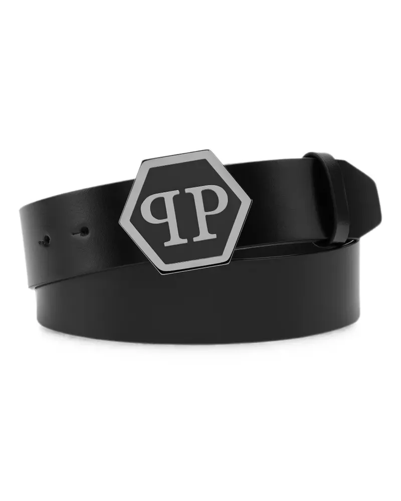 Philipp Plein leather belt Hexagon - Schwarz Schwarz