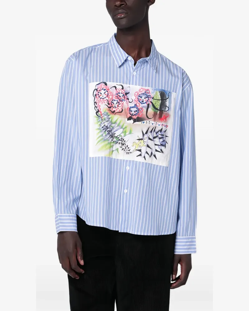 Brain Dead striped floral-print long-sleeves shirt - Blau Blau