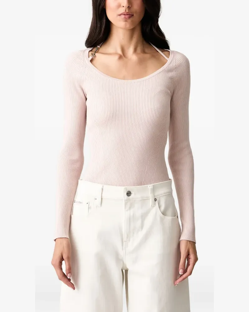 Guess logo-plaque ribbed long-sleeve top - Rosa Rosa