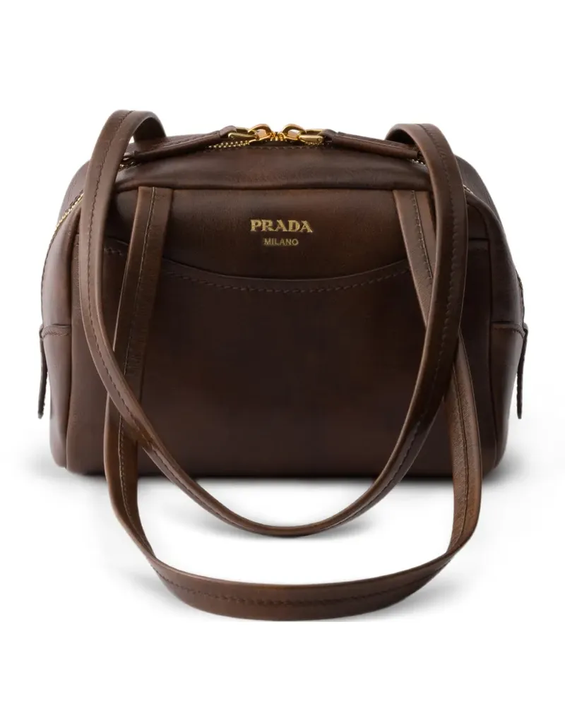 Prada Carry antiqued leather top-handle mini-bag - Braun Braun
