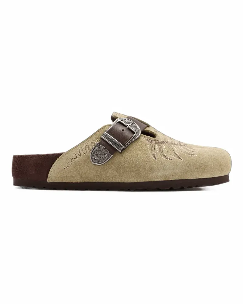 Birkenstock x ETRO Boston embroidered buckle-fastening mules - Nude Nude