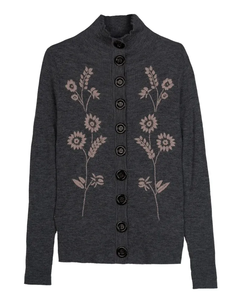 Antik Batik Chauchau floral-embroidered ribbed cardigan - Grau Grau