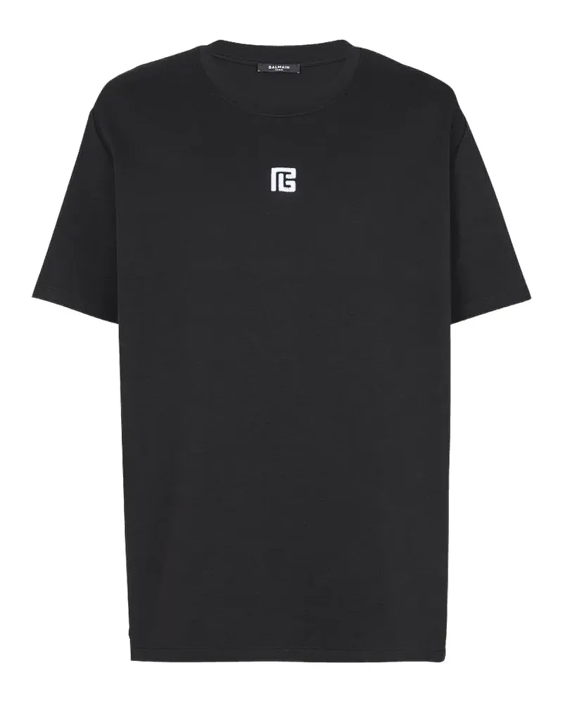 Balmain T-Shirt mit gesticktem Logo - Schwarz Schwarz
