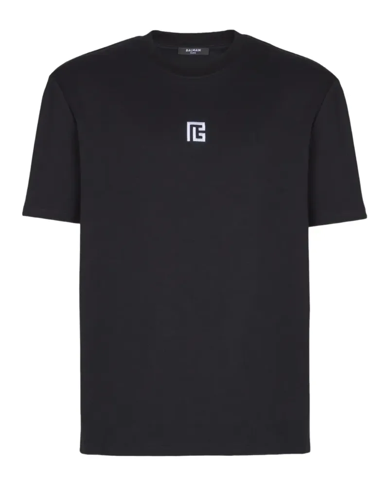Balmain T-Shirt mit gesticktem Logo - Schwarz Schwarz