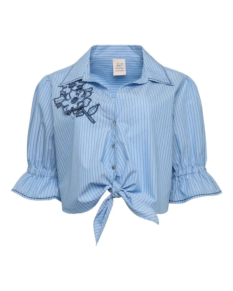 Cinq à Sept Serena floral-embroidered striped shirt - Blau Blau