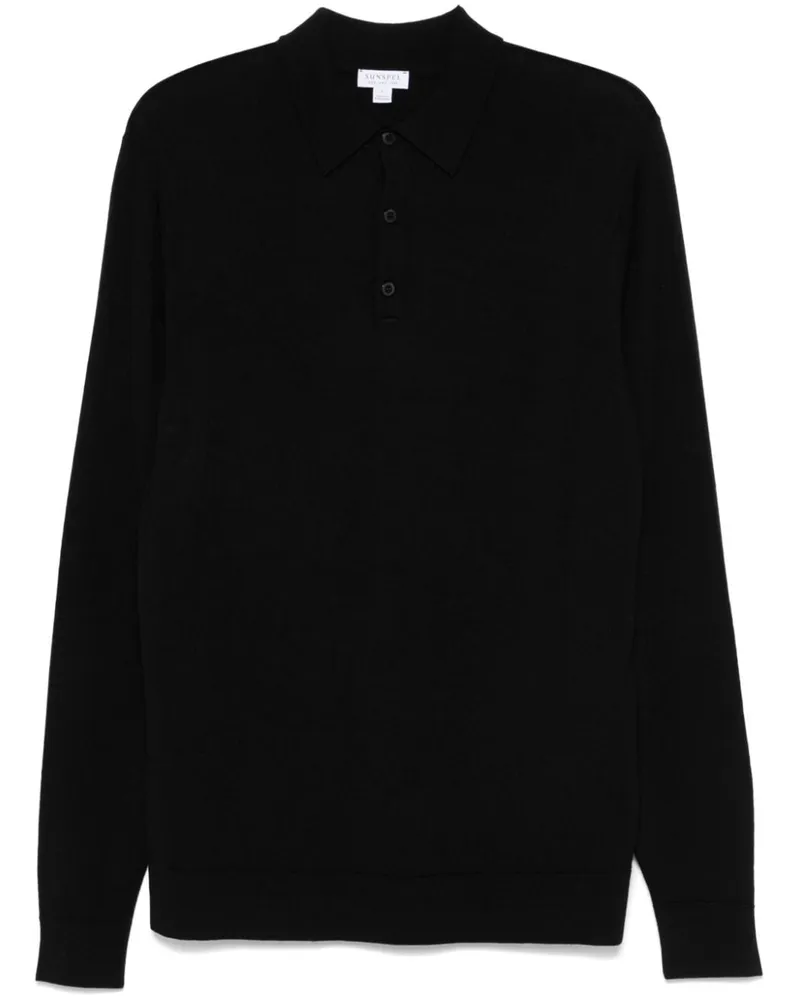 Sunspel Poloshirt aus extrafeiner Merinowolle - Schwarz Schwarz
