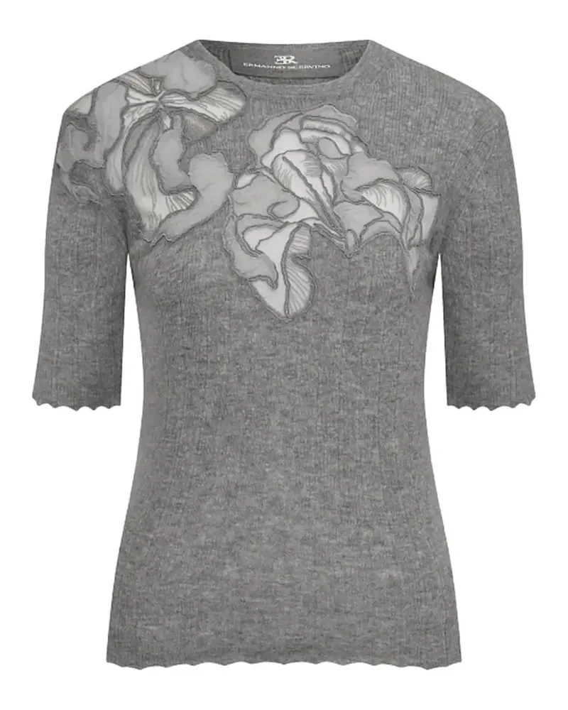 Ermanno Scervino floral-appliqué ribbed T-shirt - Grau Grau
