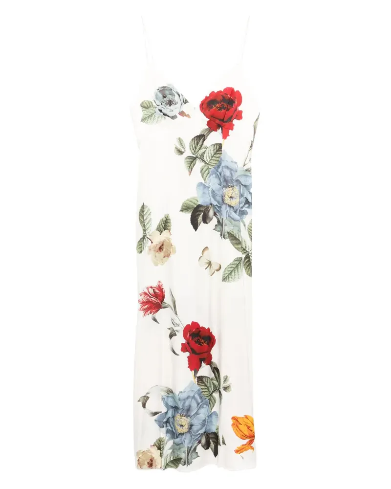 Alice + Olivia Spaghettiträgerkleid mit Blumen-Print - Weiß Weiß