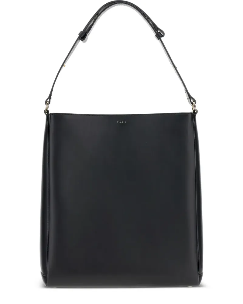 PLAN C Schultertasche aus Leder - Schwarz Schwarz