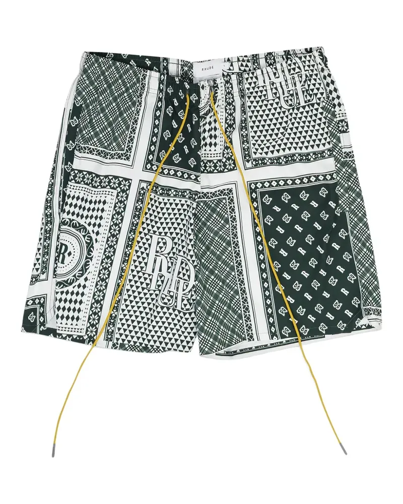 RHUDE Card Print drawstring-detail swim shorts - Grün Grün