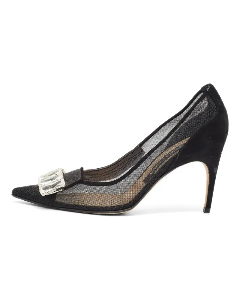 Sergio Rossi Pumps aus Mesh und Kalbswildleder mit Kristallen - Schwarz Schwarz