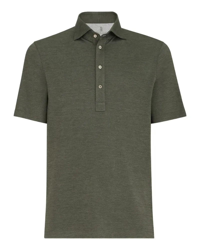 Brunello Cucinelli Poloshirt aus Schurwolle, Seide und Baumwollpiqué - Grün Grün