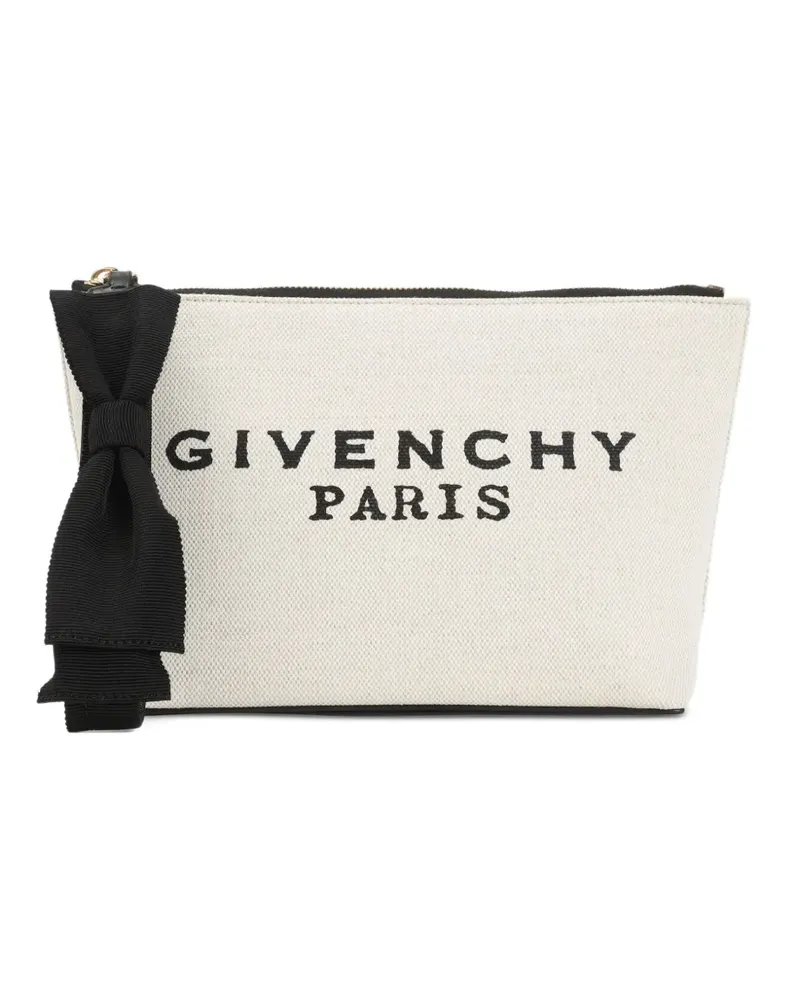 Givenchy bow-detail logo-print clutch bag - Nude Nude