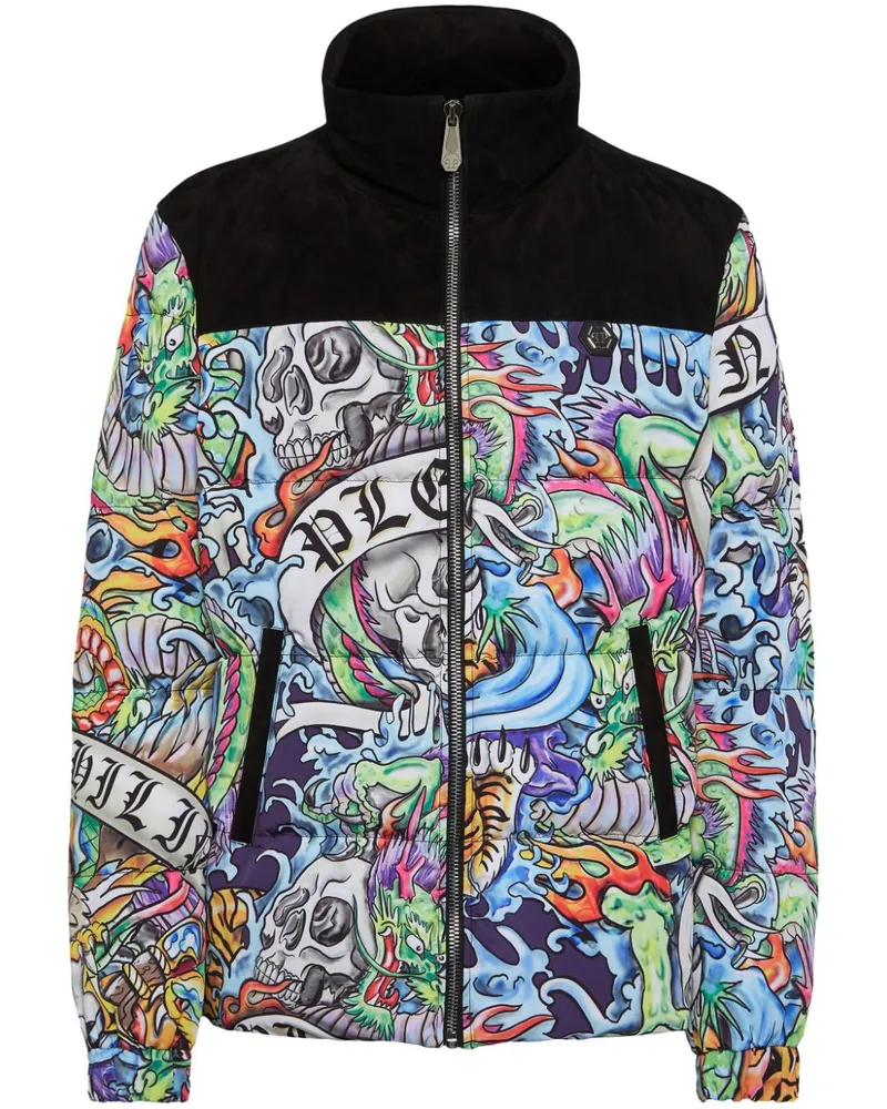 Philipp Plein Gesteppte Jacke mit Tattoo-Print - Schwarz Schwarz