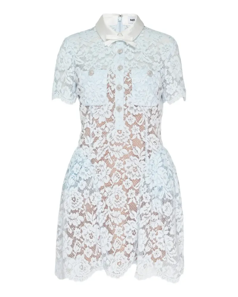 Self-Portrait lace-panelled bow-detail mini dress - Blau Blau