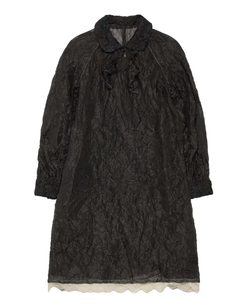 Renli Su crinkled lace-trim midi dress - Schwarz Schwarz