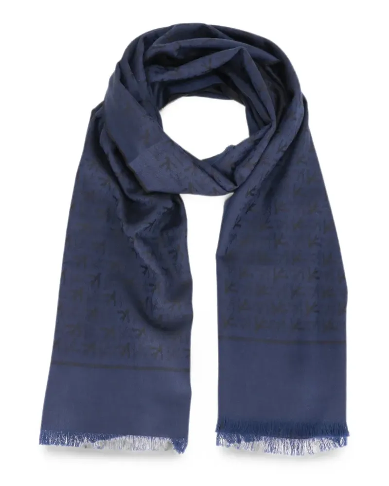 Isaia monogram-print frayed scarf - Blau Blau