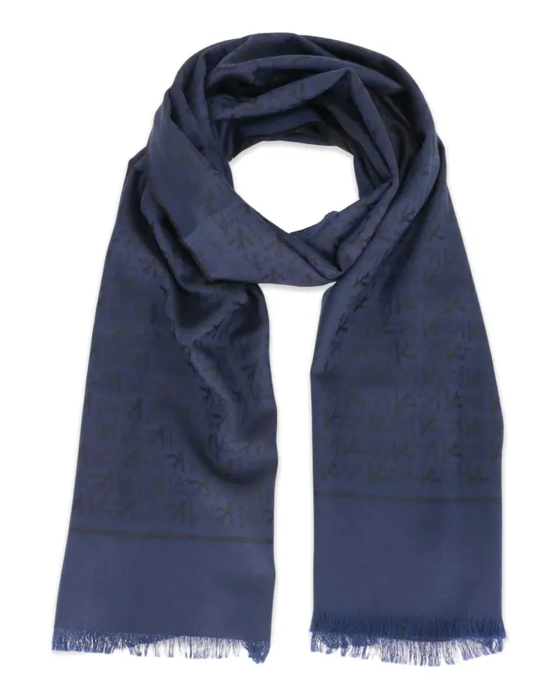 Isaia monogram-print frayed scarf - Blau Blau