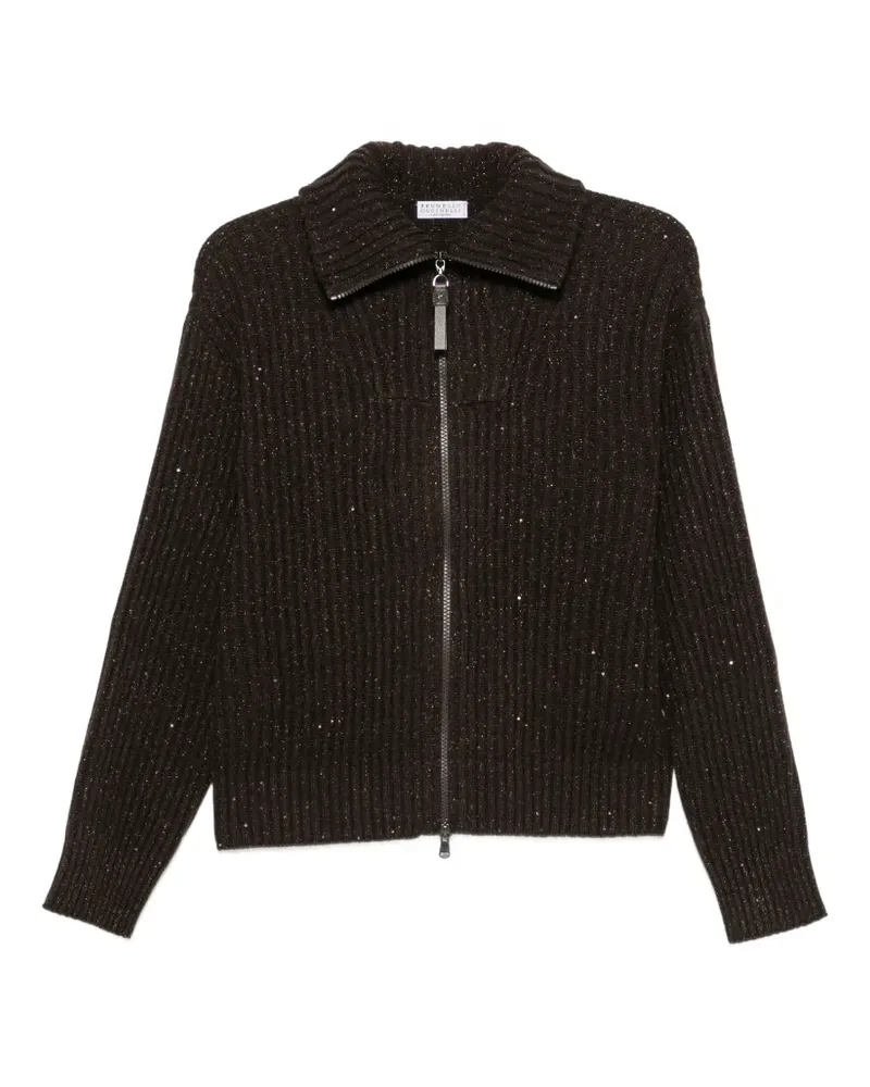 Brunello Cucinelli sequin-embellished ribbed cardigan - Braun Braun