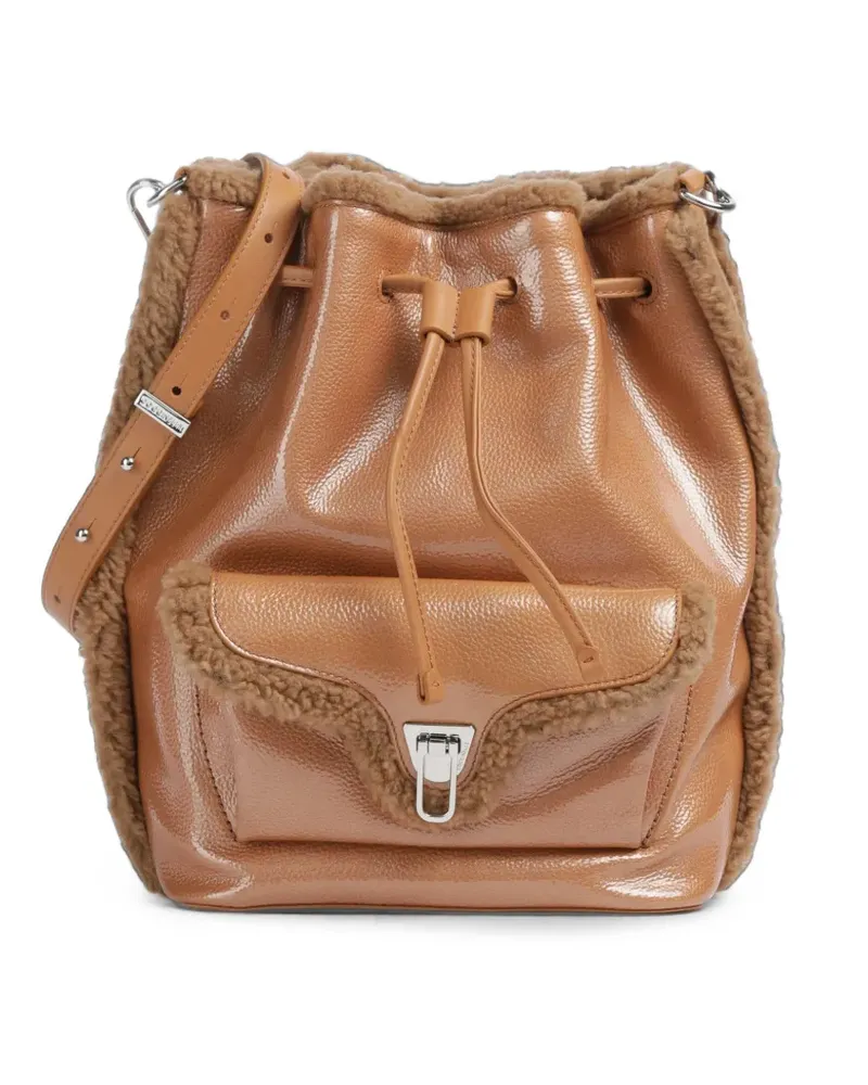 Coccinelle Beat Generation shearling-trim leather bucket bag - Braun Braun