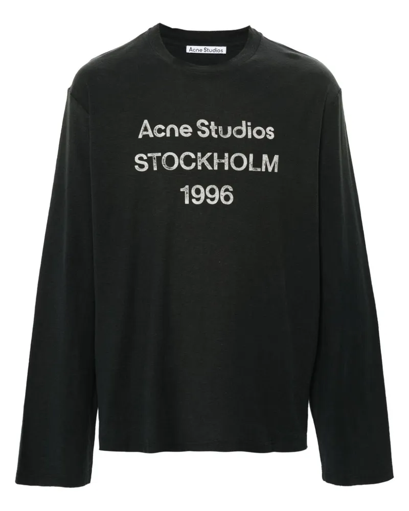 Acne Studios Distressed-T-Shirt mit Logo-Print - Grün Grün
