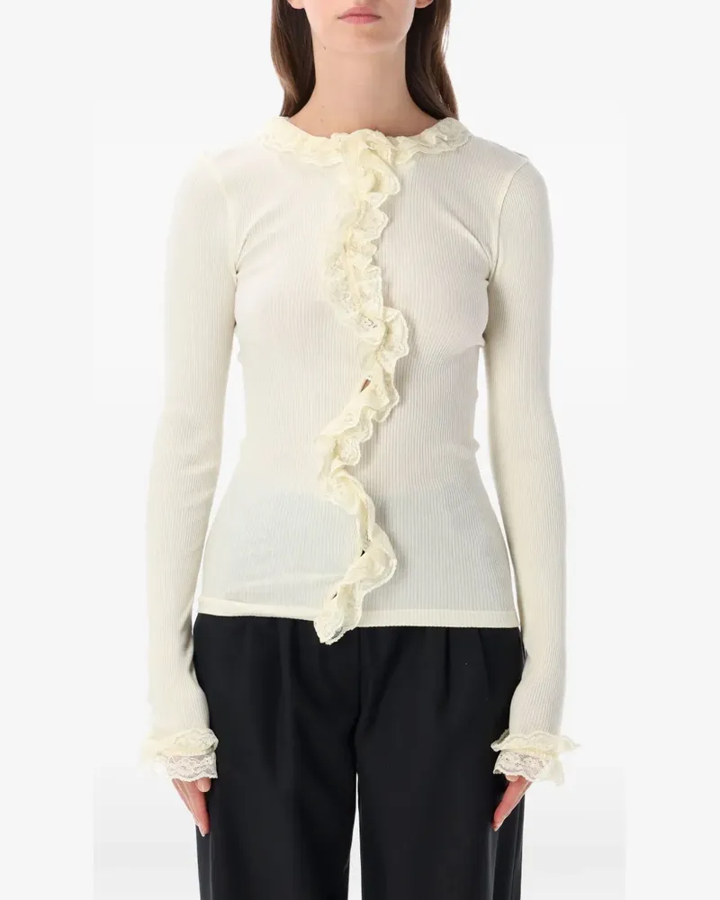 OpéraSPORT Cecilia lace-trimmed ruffled top - Nude Nude