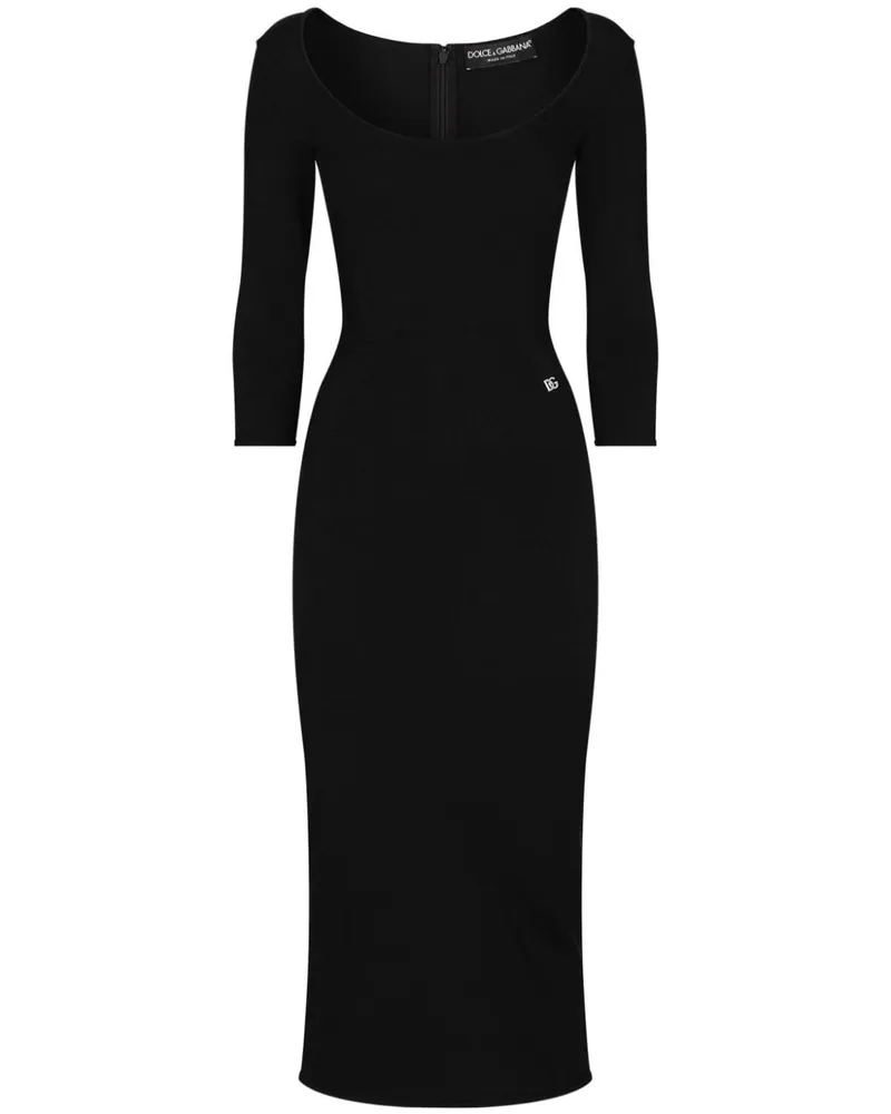 Dolce & Gabbana Midikleid mit Logo-Schild - Schwarz Schwarz