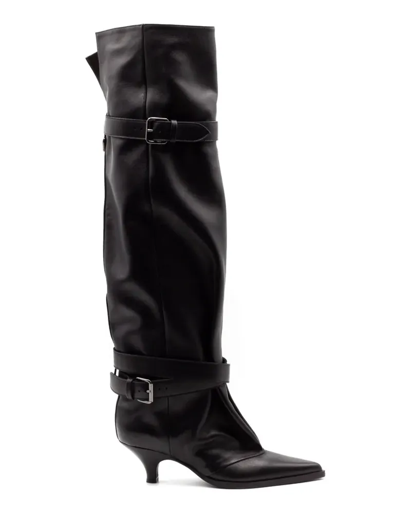 Elena Iachi Spitze Stiefeletten mit Schnallenriemen - Schwarz Schwarz