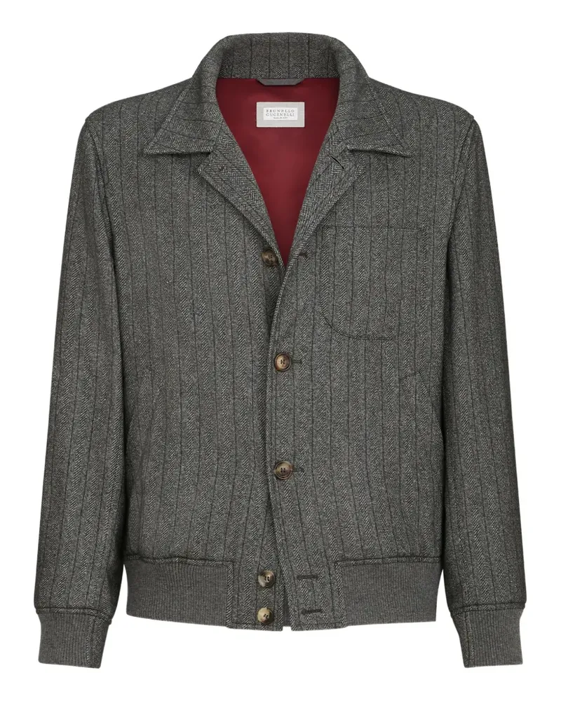 Brunello Cucinelli Outerwear-Jacke aus Kaschmir und Seide mit Kreidestreifen und Chevron-Muster - Grau Grau
