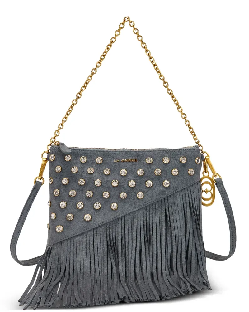 LA CARRIE Night Edition crystal-embellished fringed shoulder bag - Grau Grau