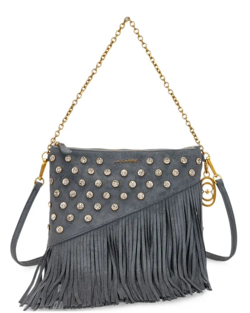 LA CARRIE Night Edition crystal-embellished fringed shoulder bag - Grau Grau