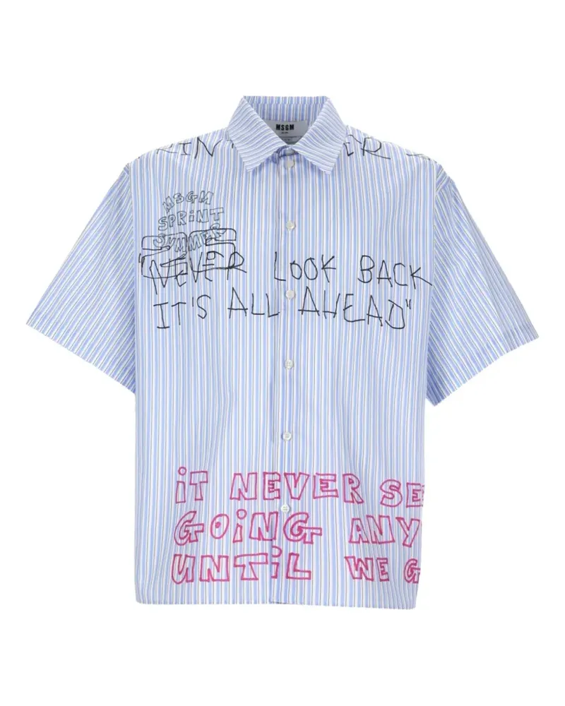 MSGM Gestreiftes Hemd mit Slogan-Print - Weiß Weiß