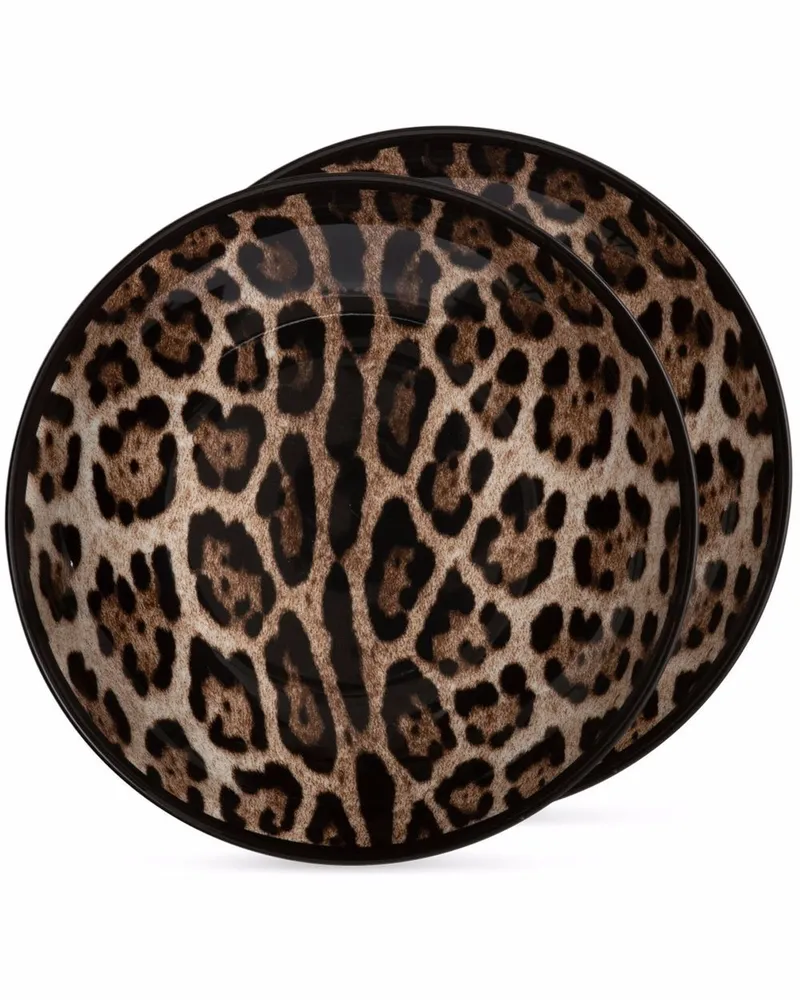 Dolce & Gabbana Zwei Suppenteller mit Leoparden-Print - Braun Braun