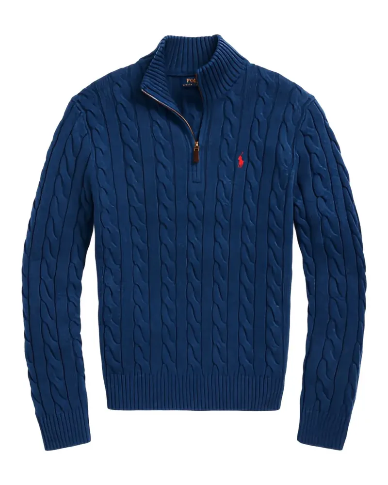 Ralph Lauren Pullover mit Zopfmuster und Viertelreißverschluss - Blau Blau