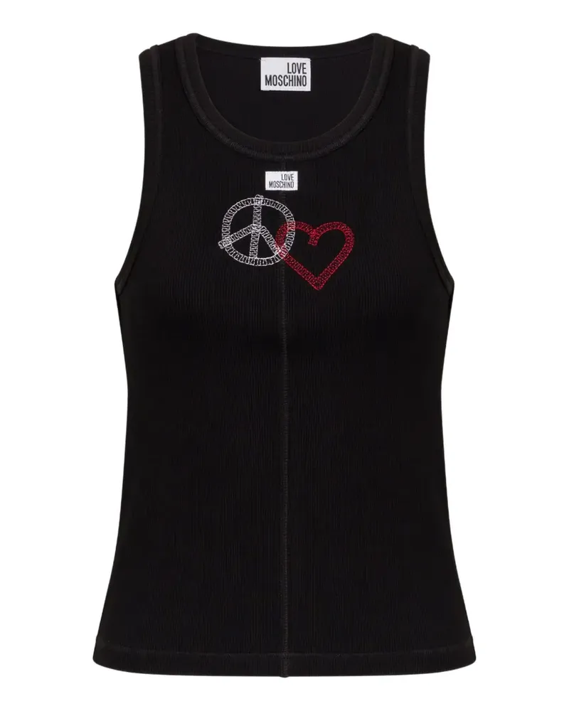 Moschino Geripptes Oberteil mit Friedenszeichen - Schwarz Schwarz