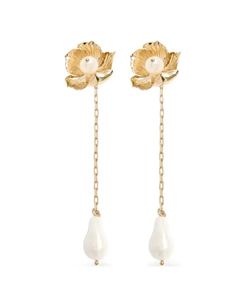 Erdem floral-motif pearl-drop earrings - Gold Gold